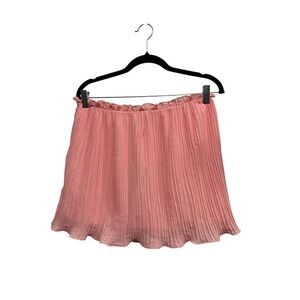 Sin Peach Pink Pleated Mini Skirt Ruffle Waist Lettuce Hem Size 10 NEW‎